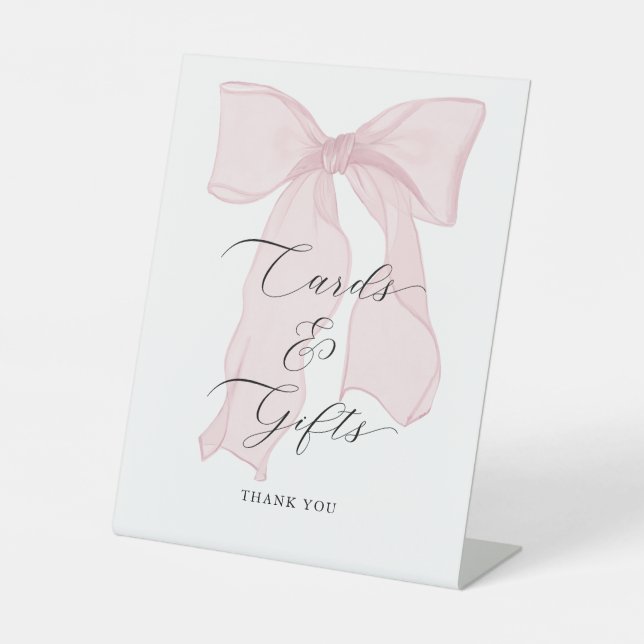 Pink Bow Babyduschkarten und Geschenke Sockelschild (Vorderseite)