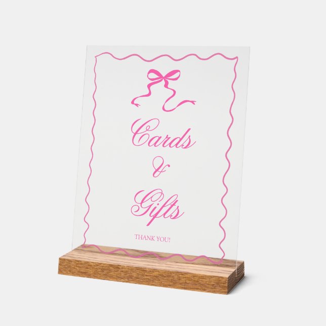 Pink Bow Babyduschkarten und Geschenkschild Acrylschild (Winkel)