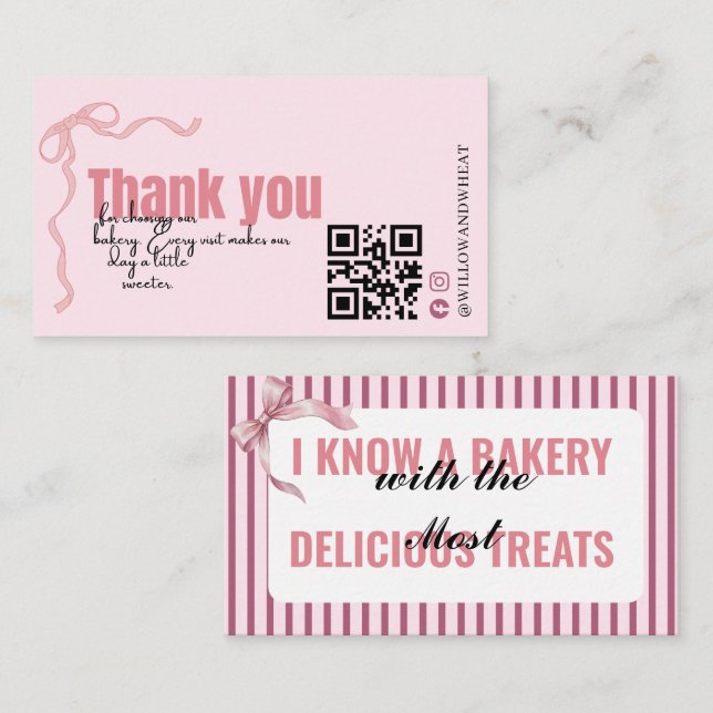 Pink Bow Bakery Dankeskarten-Stripes Visitenkarte (Vorne/Hinten)