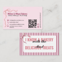 Pink Bow Bakery Geschäftskarten Streifendesign