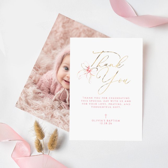 Pink Bow Baptism Thank You Photo Card Dankeskarte (Pink Bow Baptism Thank You Photo Card)