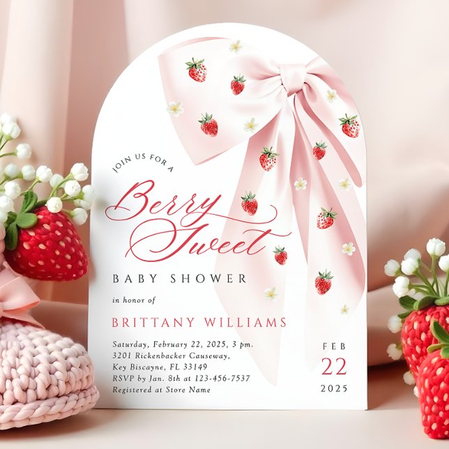 Pink Bow Berry Sweet Baby Shower Arch Einladung (Von Creator hochgeladen)
