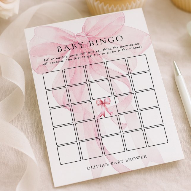 Pink Bow Bingo Baby Shower Game Card Einladung (Von Creator hochgeladen)