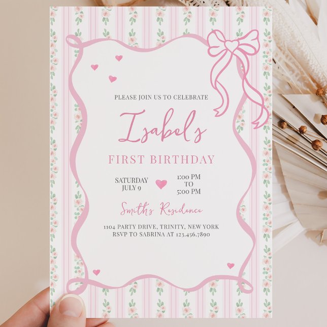 Pink Bow Birthday Einladung (Von Creator hochgeladen)