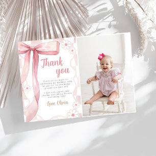 Pink Bow Birthday Girl Foto Dankeskarte