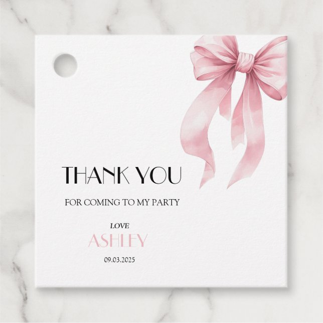 Pink Bow Birthday Invitation for Girls Geschenkanhänger (Vorderseite)