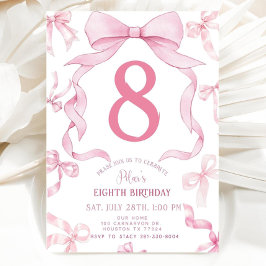 Pink Bow Birthday Invite, Girls 8th Birthday Invit Einladung