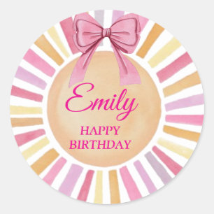 Pink Bow Birthday Party Gefallen Sun Runder Aufkleber