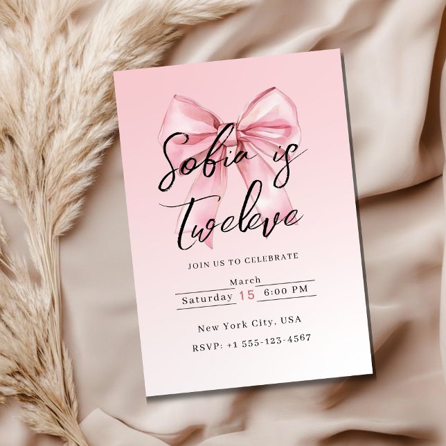 🎀 Pink Bow Birthday Party Invitation Cards (Créateur téléchargé)