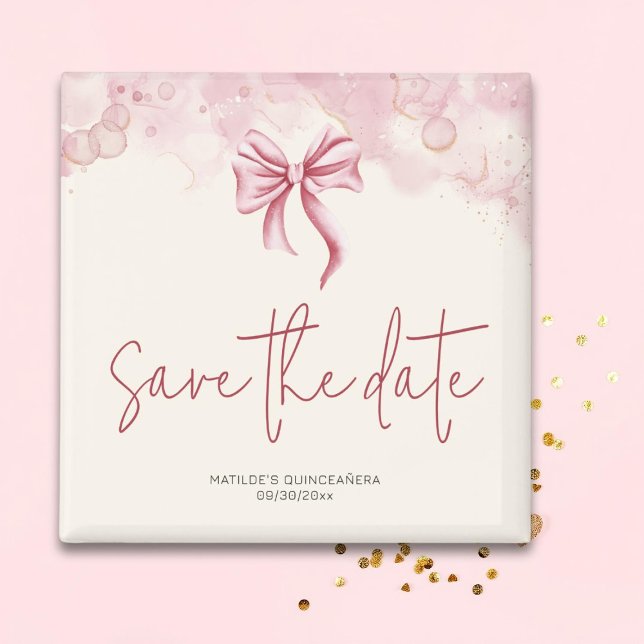 Pink Bow Birthday Quinceañera Save the Date Magnet (Von Creator hochgeladen)