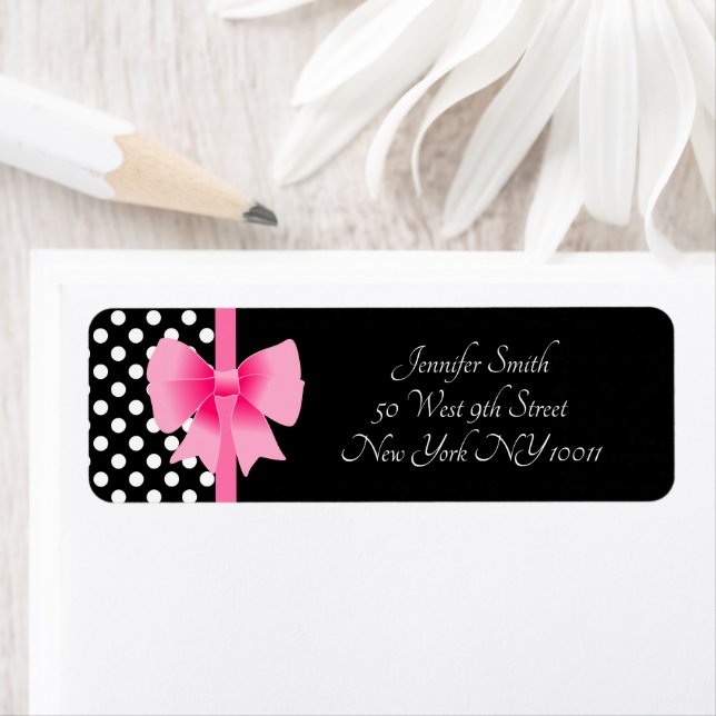 Pink Bow Black & White Polka Dots Muster Name (Insitu)