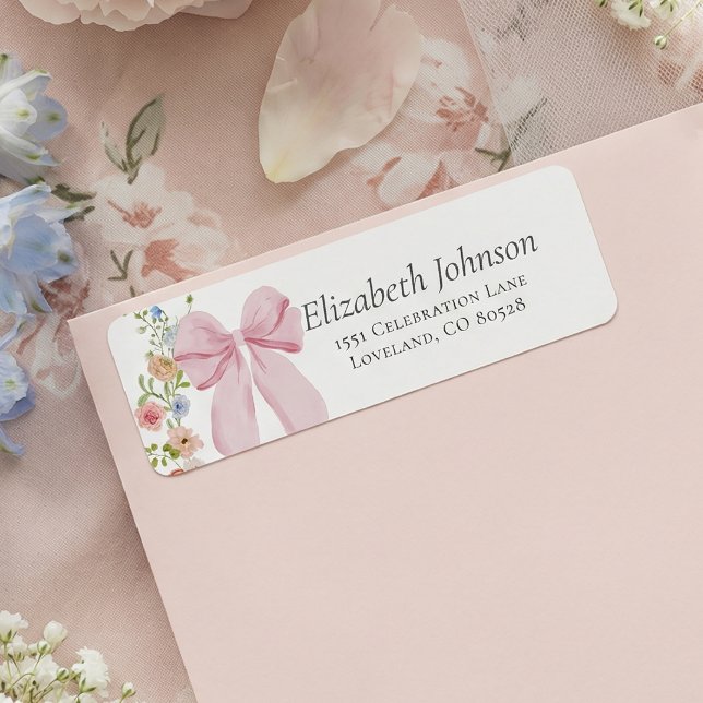 Pink Bow Bloom Baby Shower Return Address (Von Creator hochgeladen)