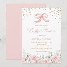 Pink Bow Blues Blush Greenery Gold Baby Dusche