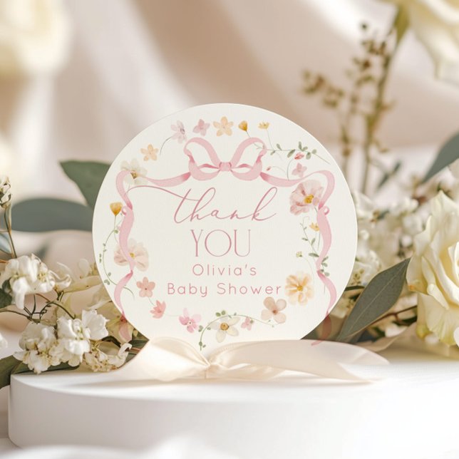 Pink Bow Blütenbaby in Bloom Baby Showroom Runder Aufkleber (Von Creator hochgeladen)