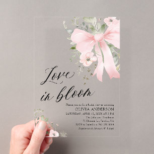 Pink Bow Blütenblümliche Liebe im Brautparty Bloom Acryleinladungen