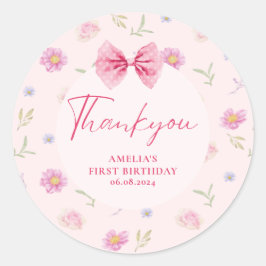 Pink Bow Blütenspass Einen 1. Geburtstag Runder Aufkleber