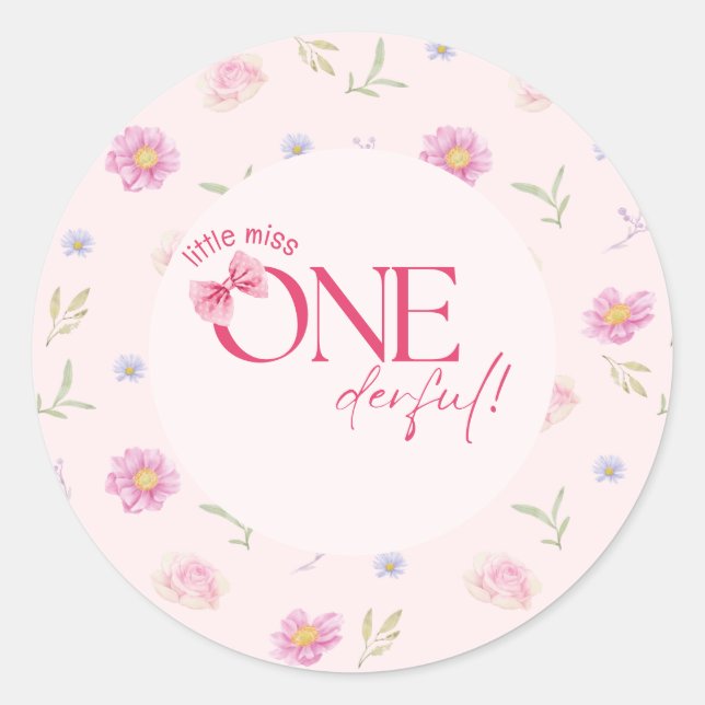 Pink Bow Blütenspass Einen 1. Geburtstag Runder Aufkleber (Vorderseite)