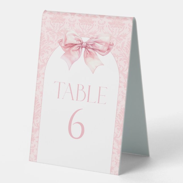 Pink Bow Boho Arch Baby Girl Dusche Tischnummern Tischaufsteller (Vorderseite)