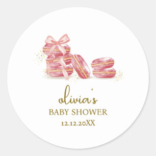 Pink Bow Bonjour Bébé Französisch Macarons Babydus Runder Aufkleber