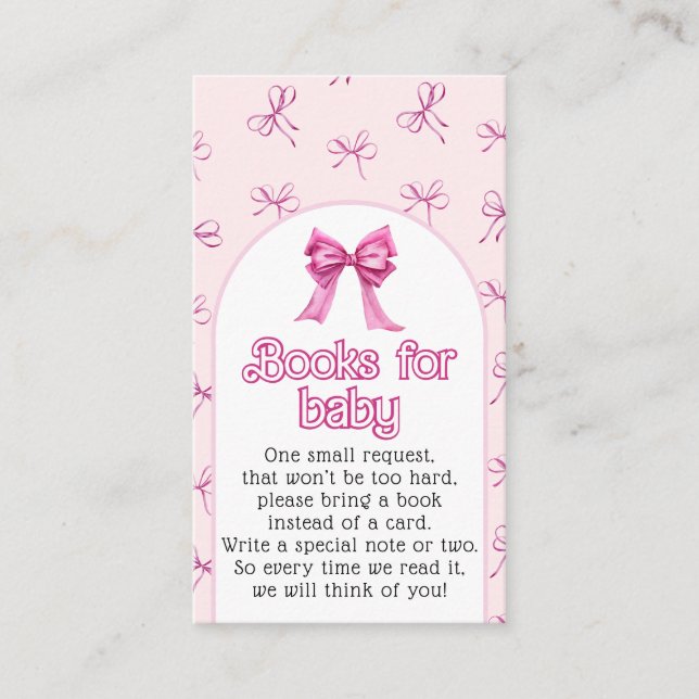 Pink Bow Books Baby Girl Dusche Begleitkarte (Vorderseite)