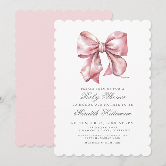 Pink Bow Boy Shower Einladung (Vorne/Hinten)