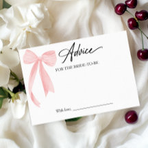 Pink Bow Brautparty Advice for Bride Card