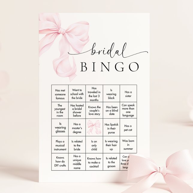 Pink Bow Brautparty Bingo Game Briefpapier (Von Creator hochgeladen)