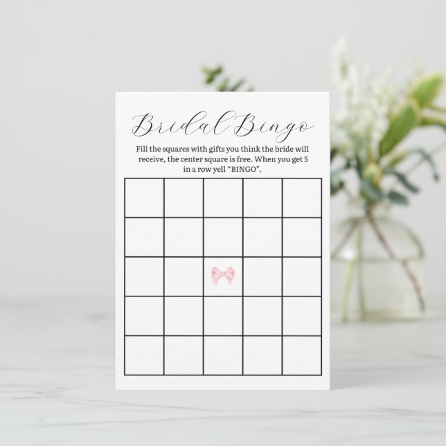 Pink Bow Brautparty Bingo Game - Printversion Mitteilungskarte (Stehend Vorderseite)