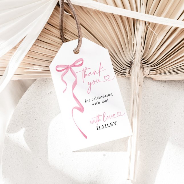 Pink Bow Brautparty Danke, Liebesmarken Geschenkanhänger (Von Creator hochgeladen)