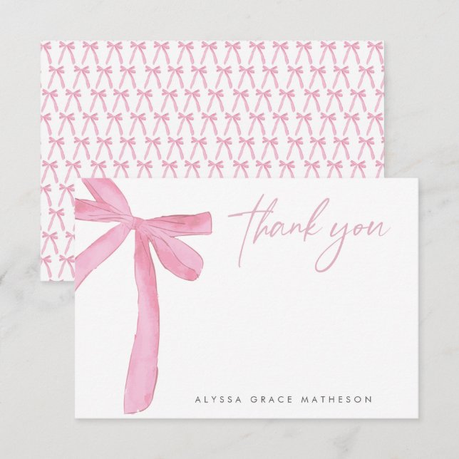 Pink Bow Brautparty Dankeskarte (Vorne/Hinten)