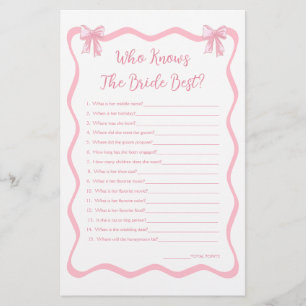 Pink Bow Brautparty Game, das Braut am besten kenn
