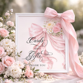 Pink Bow Bridal Shower Cards and Gifts Poster
