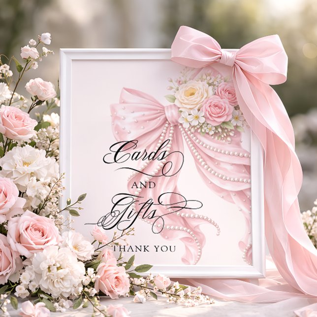 Pink Bow Bridal Shower Cards and Gifts Poster (Von Creator hochgeladen)