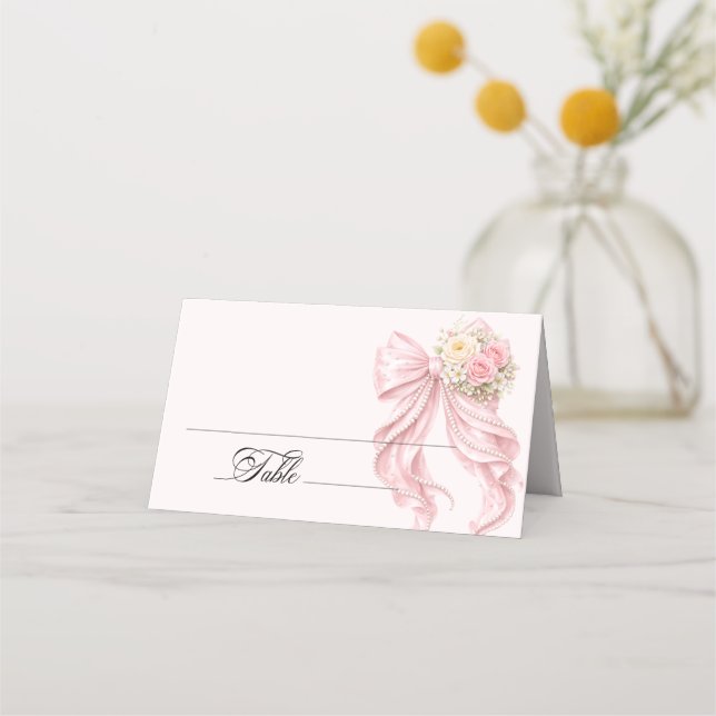 Pink Bow Bridal Shower Place Card Platzkarte (Vorderseite)