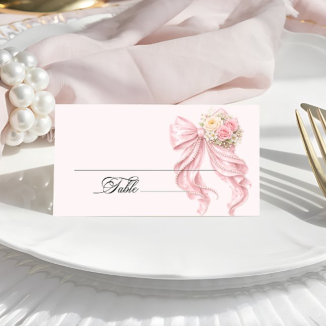 Pink Bow Bridal Shower Place Card Platzkarte (Von Creator hochgeladen)
