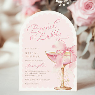Pink Bow Brunch Bubbly Arch Brautparty Einladung