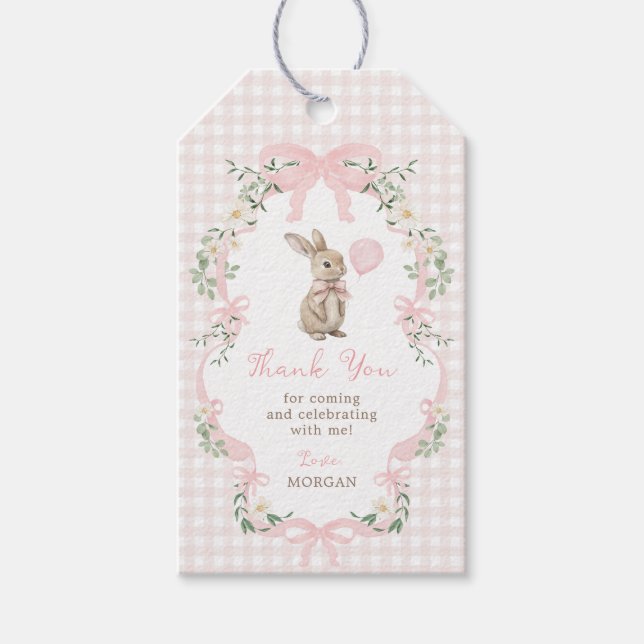 Pink Bow Bunny Rabbit Balloon Birthday Thank You Geschenkanhänger (Vorderseite)