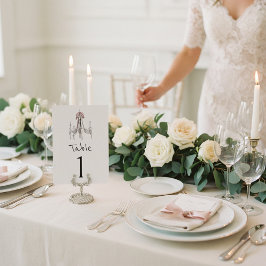 Pink Bow Chandelier Sketch Table Number Tischnummer