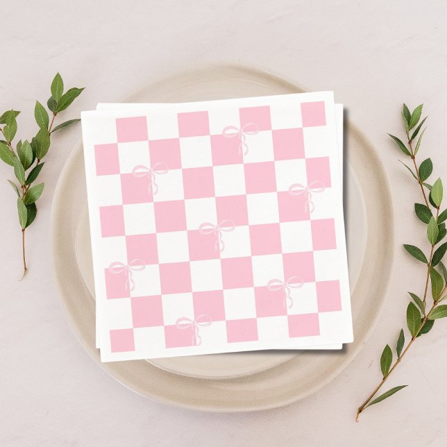 Pink Bow Checkered Girl Junggeselinnen-Abschied Serviette (Pink Bow Checkered Girly Bachelorette Party Napkins)