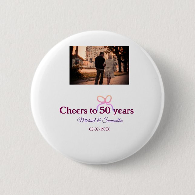 Pink bow cheers to 50 years anniversary wedding  button (Vorderseite)