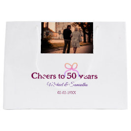 Pink bow cheers to 50 years anniversary wedding große geschenktüte