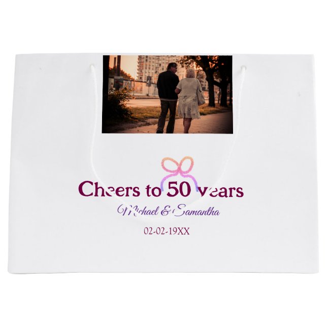 Pink bow cheers to 50 years anniversary wedding  große geschenktüte (Vorderseite)