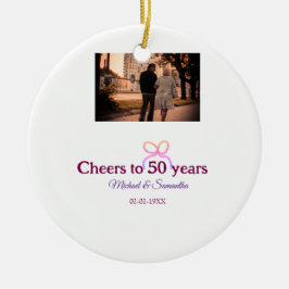 Pink bow cheers to 50 years anniversary wedding keramik ornament