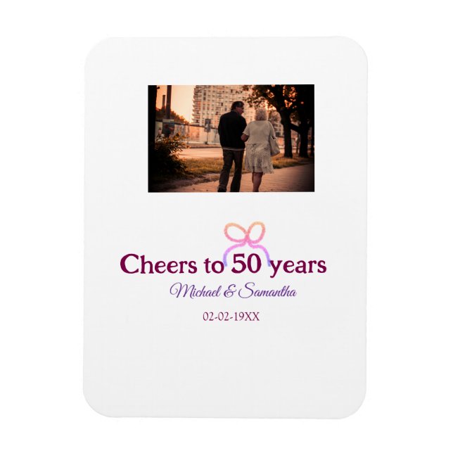 Pink bow cheers to 50 years anniversary wedding  magnet (Vertikal)
