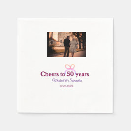 Pink bow cheers to 50 years anniversary wedding serviette