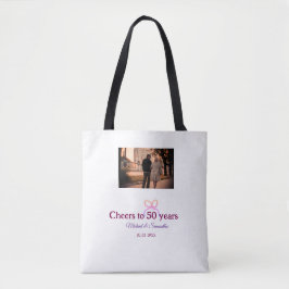 Pink bow cheers to 50 years anniversary wedding tasche