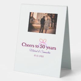Pink bow cheers to 50 years anniversary wedding tischaufsteller