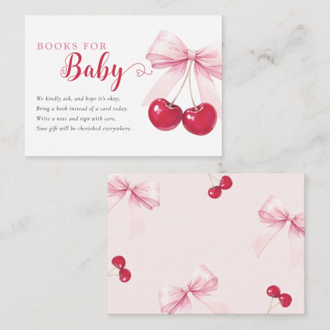 Pink Bow Cherries Books for Baby Card Begleitkarte (Vorne/Hinten)