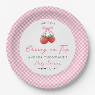 Pink Bow Cherry auf Top Gingham Baby Dusche Pappteller