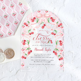 Pink Bow Cherry Baby Dusche Acryleinladungen